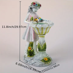 Outdoor Fairy Bird Feeder with Solar LED Light – Garden, Lawn & Porch Resin Decoration