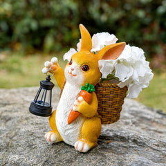 Cute Rabbit Flowerpot with Solar Light – Garden, Outdoor & Courtyard Resin Decoration