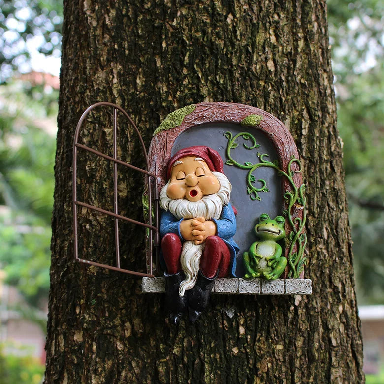 Sleeping Dwarf Tree Pendant – Resin Ornament for Garden and Micro Landscape