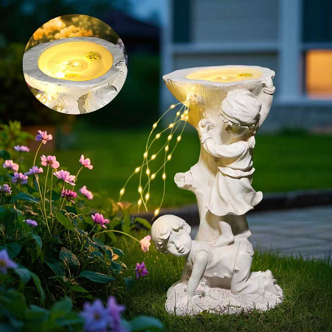European-Style Sandstone Flower Pots – Outdoor Floor-Standing Vases with Angel Sculpture Decoration