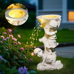European-Style Sandstone Flower Pots – Outdoor Floor-Standing Vases with Angel Sculpture Decoration