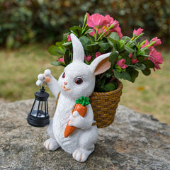 Cute Rabbit Solar Flowerpot Light – Outdoor Garden & Courtyard Resin Planter Decoration