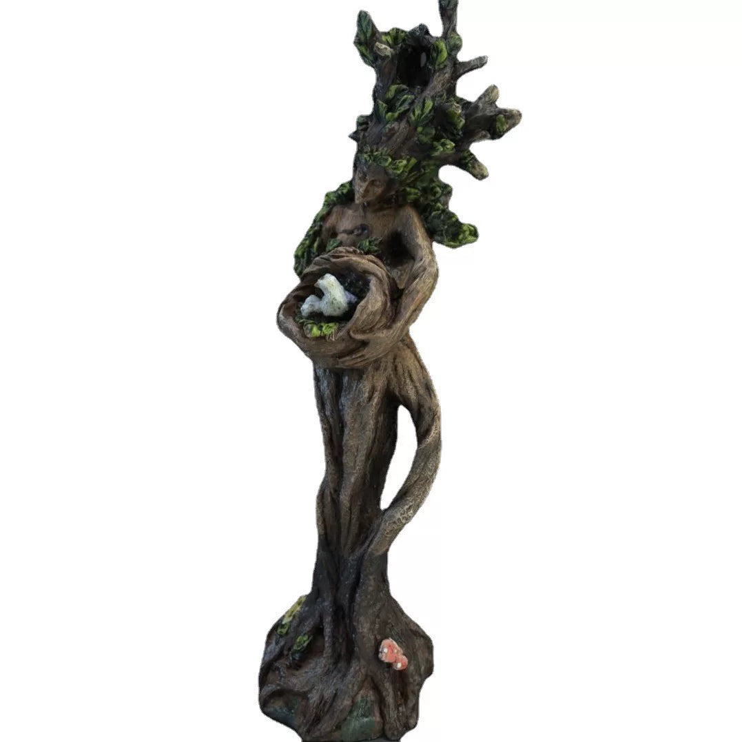 Forest Goddess Resin Statue with Bird - Mystical Nature Sculpture for Garden & Desktop Decor