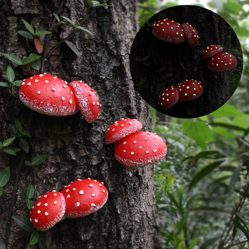 Red Mushroom Resin Tree Pendant – Decorative Micro-Landscape Ornament for Garden and Courtyard