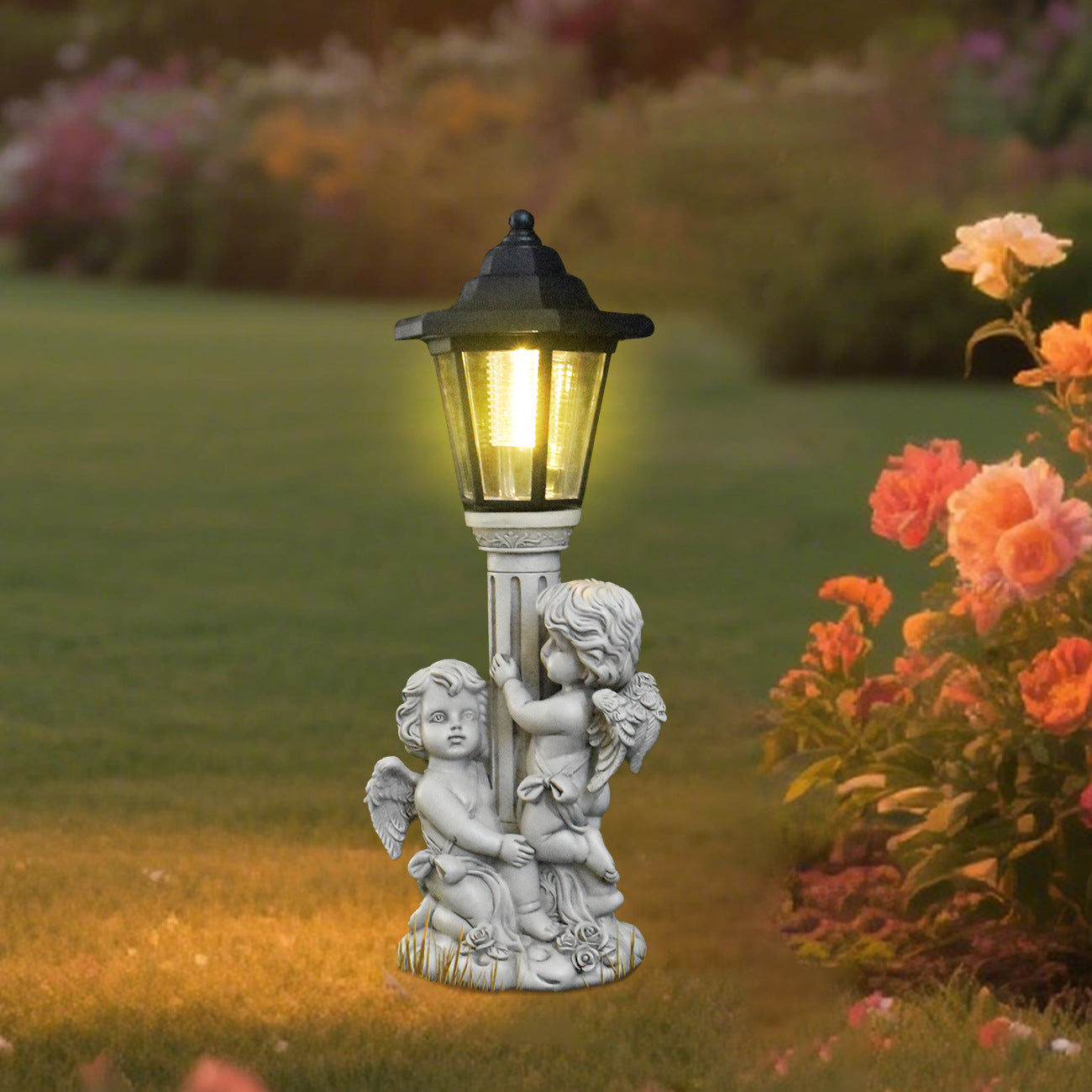 European-Style Roman Column Angel Resin Solar Light – Outdoor Garden & Porch Decoration