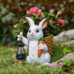 Cute Rabbit Solar Flowerpot Light – Outdoor Garden & Courtyard Resin Planter Decoration