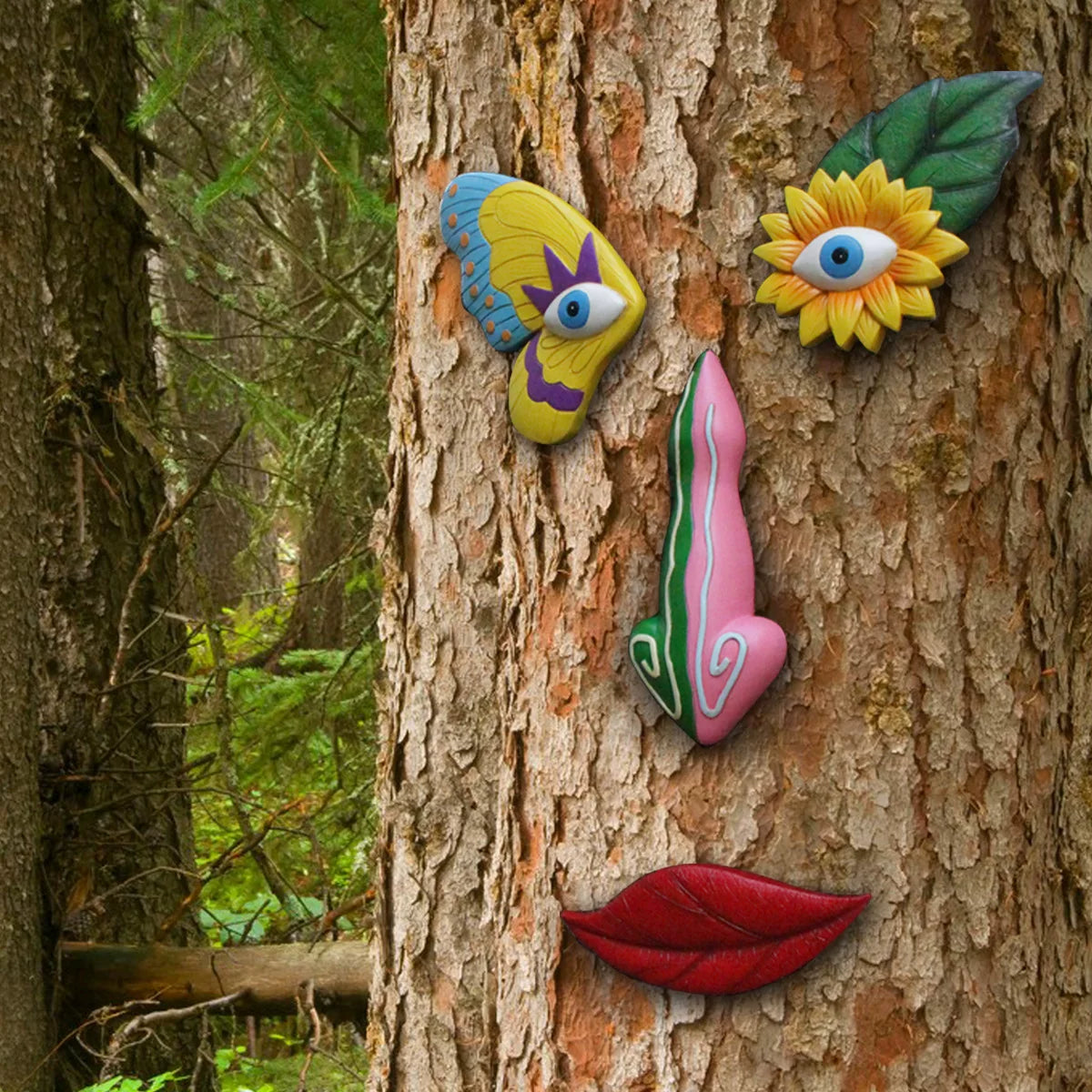 Colorful Butterfly Tree Face Wall Pendant – Resin Garden and Indoor Decorative Ornament