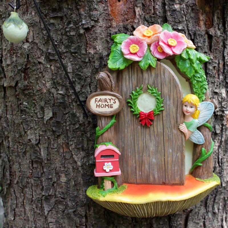Fairy Door Tree Pendant – Micro Landscape Resin Ornament for Garden and Courtyard