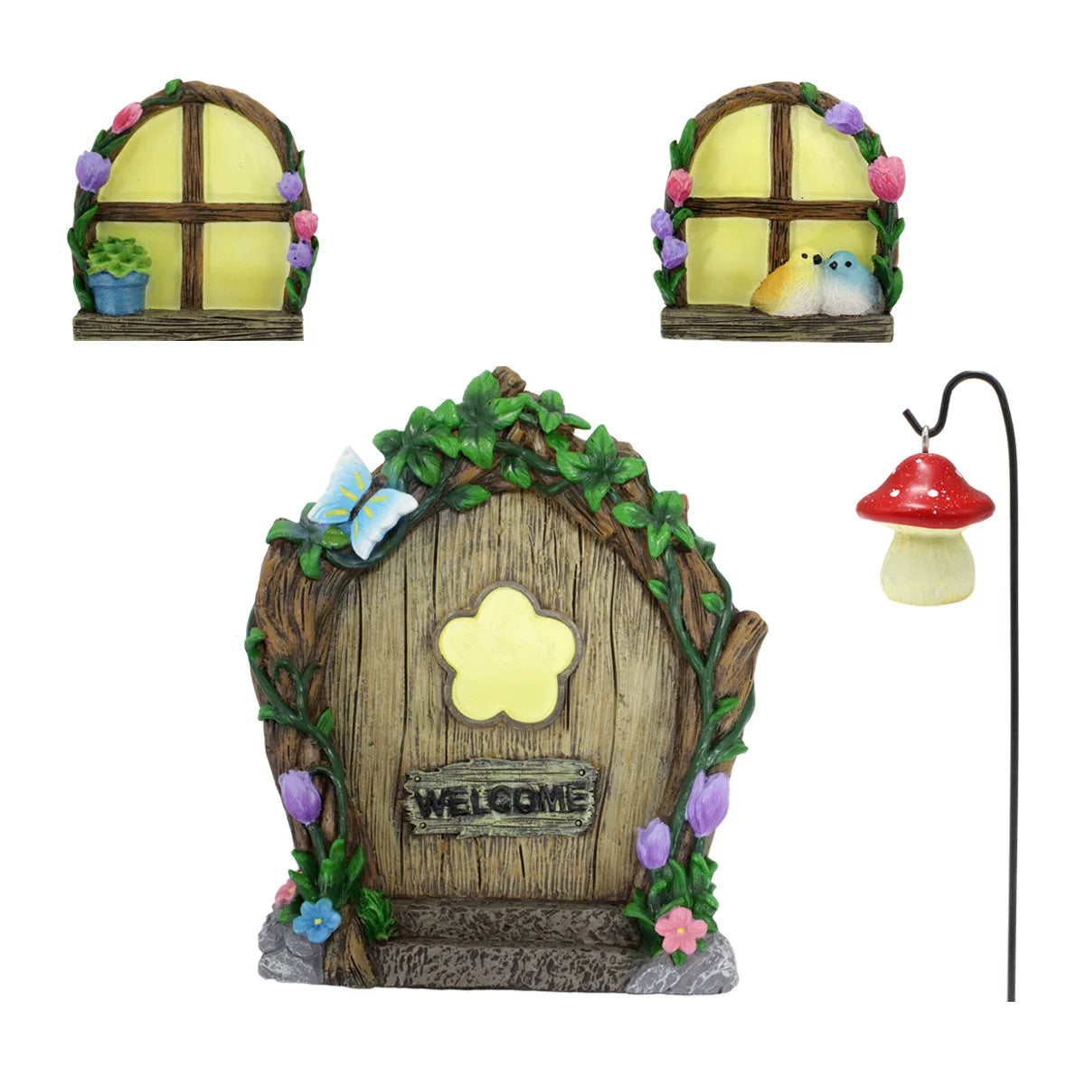 Fluorescent Flower and Butterfly Tree Pendant – Resin Ornament for Garden and Outdoor Decoration