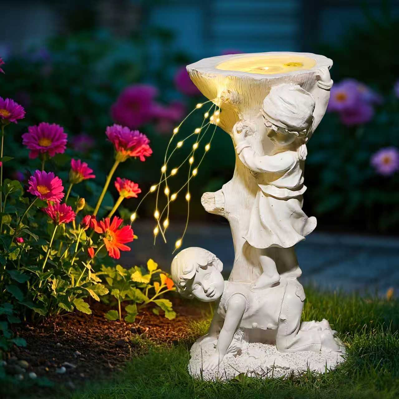 European-Style Sandstone Flower Pots – Outdoor Floor-Standing Vases with Angel Sculpture Decoration