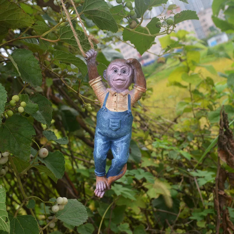 Creative Resin Monkey Pendant – Decorative Tree Ornament for Garden and Courtyard