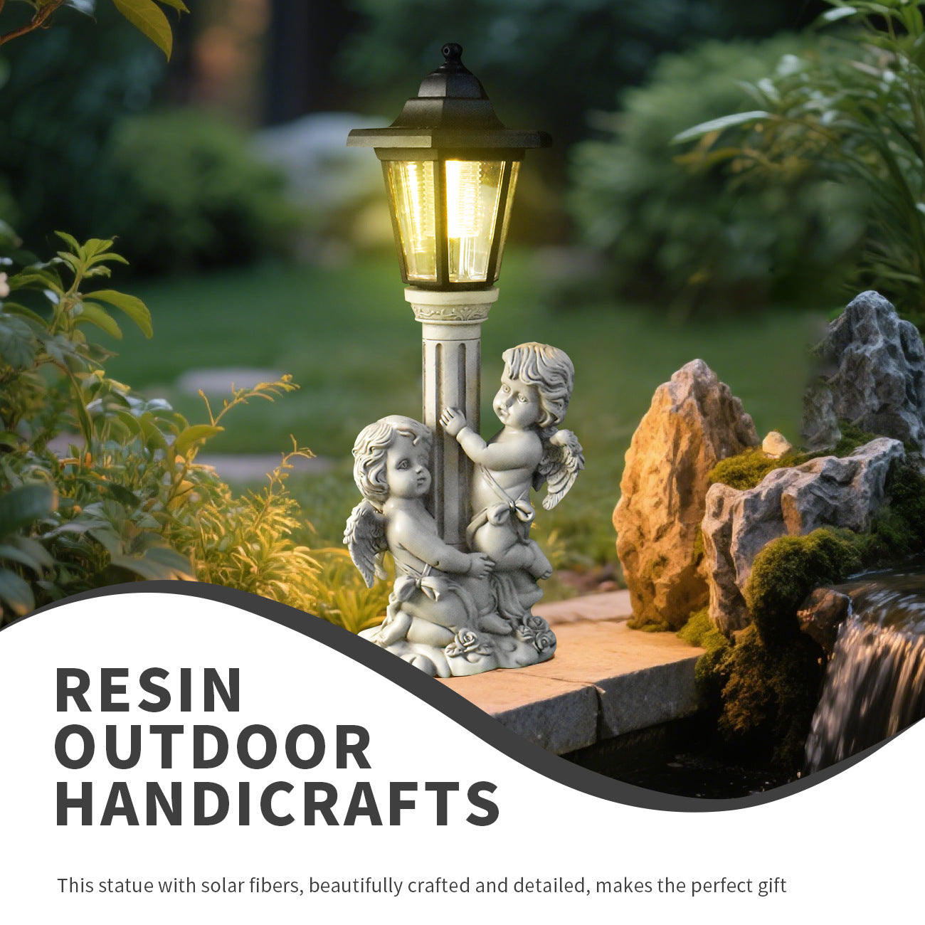 European-Style Roman Column Angel Resin Solar Light – Outdoor Garden & Porch Decoration