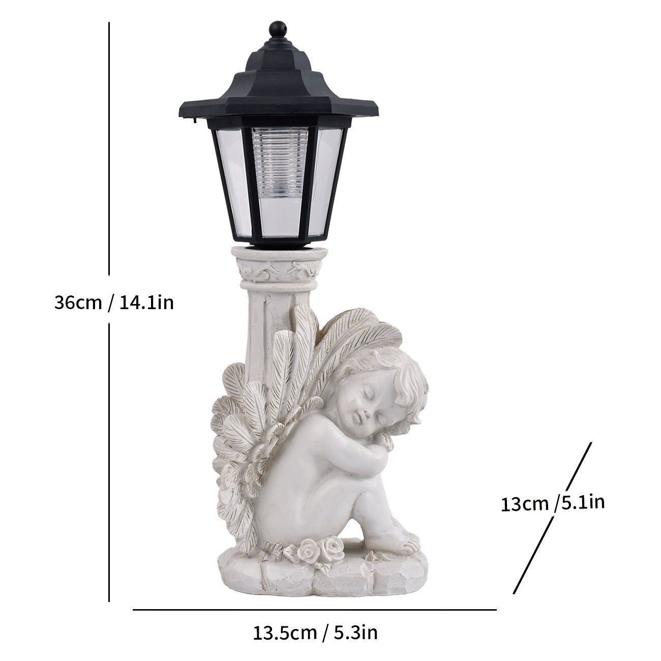 European-Style Roman Column Angel Resin Solar Light – Outdoor Garden & Porch Decoration
