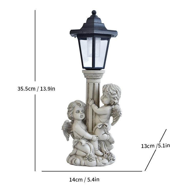 European-Style Roman Column Angel Resin Solar Light – Outdoor Garden & Porch Decoration
