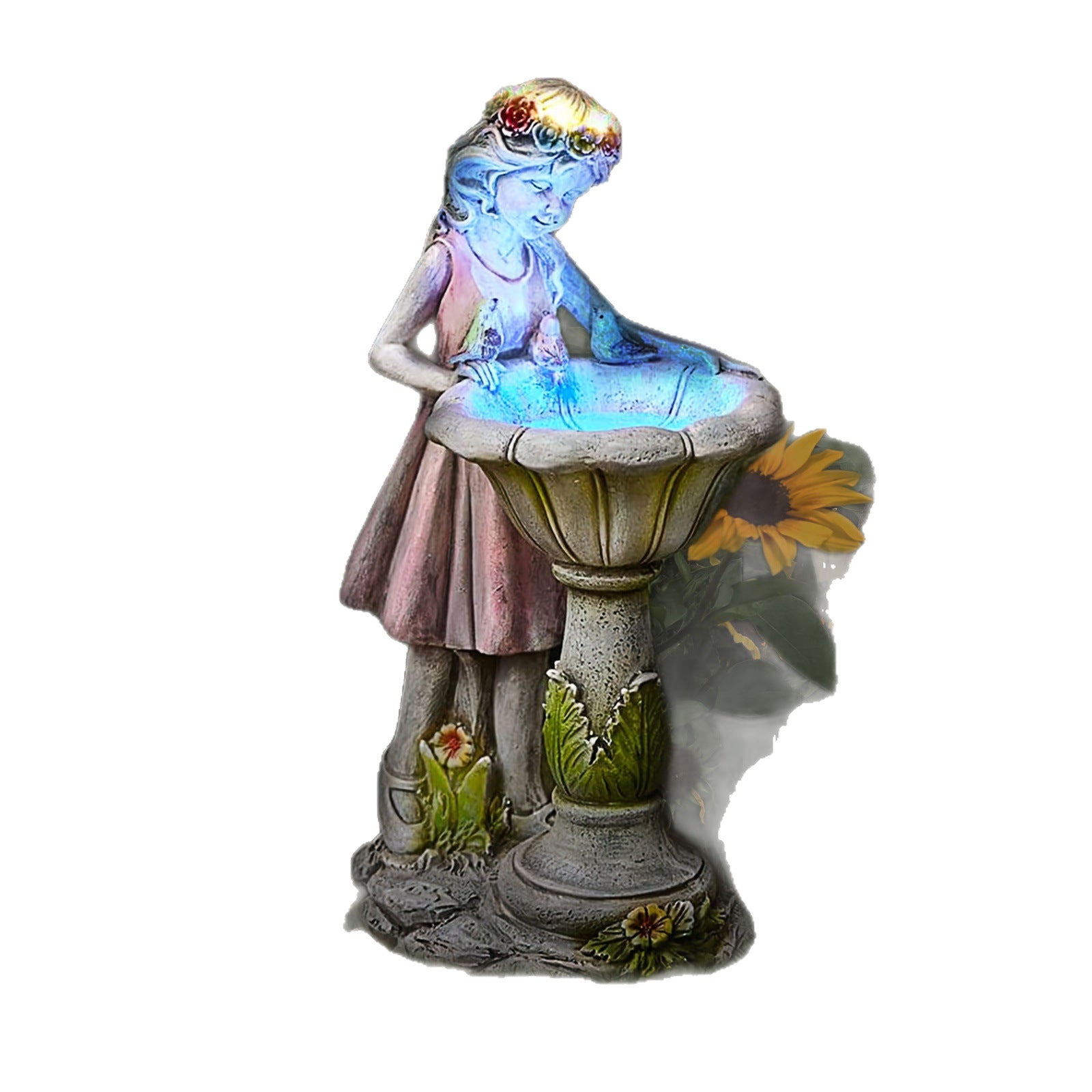 Outdoor Fairy Bird Feeder with Solar LED Light – Garden, Lawn & Porch Resin Decoration