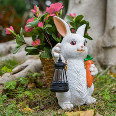 Cute Rabbit Solar Flowerpot Light – Outdoor Garden & Courtyard Resin Planter Decoration