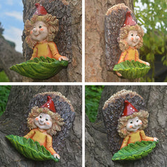 Elf Baby Resin Hanging Figurine – Decorative Leaf Ornament for Garden, Courtyard, and Tree