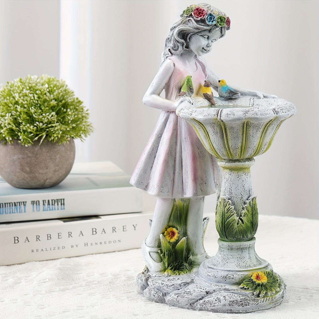 Outdoor Fairy Bird Feeder with Solar LED Light – Garden, Lawn & Porch Resin Decoration