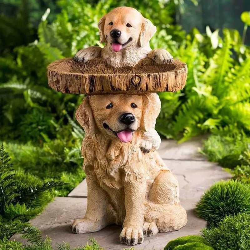 Creative Resin Puppy and Bird Figurine – Decorative Ornament for Garden and Courtyard
